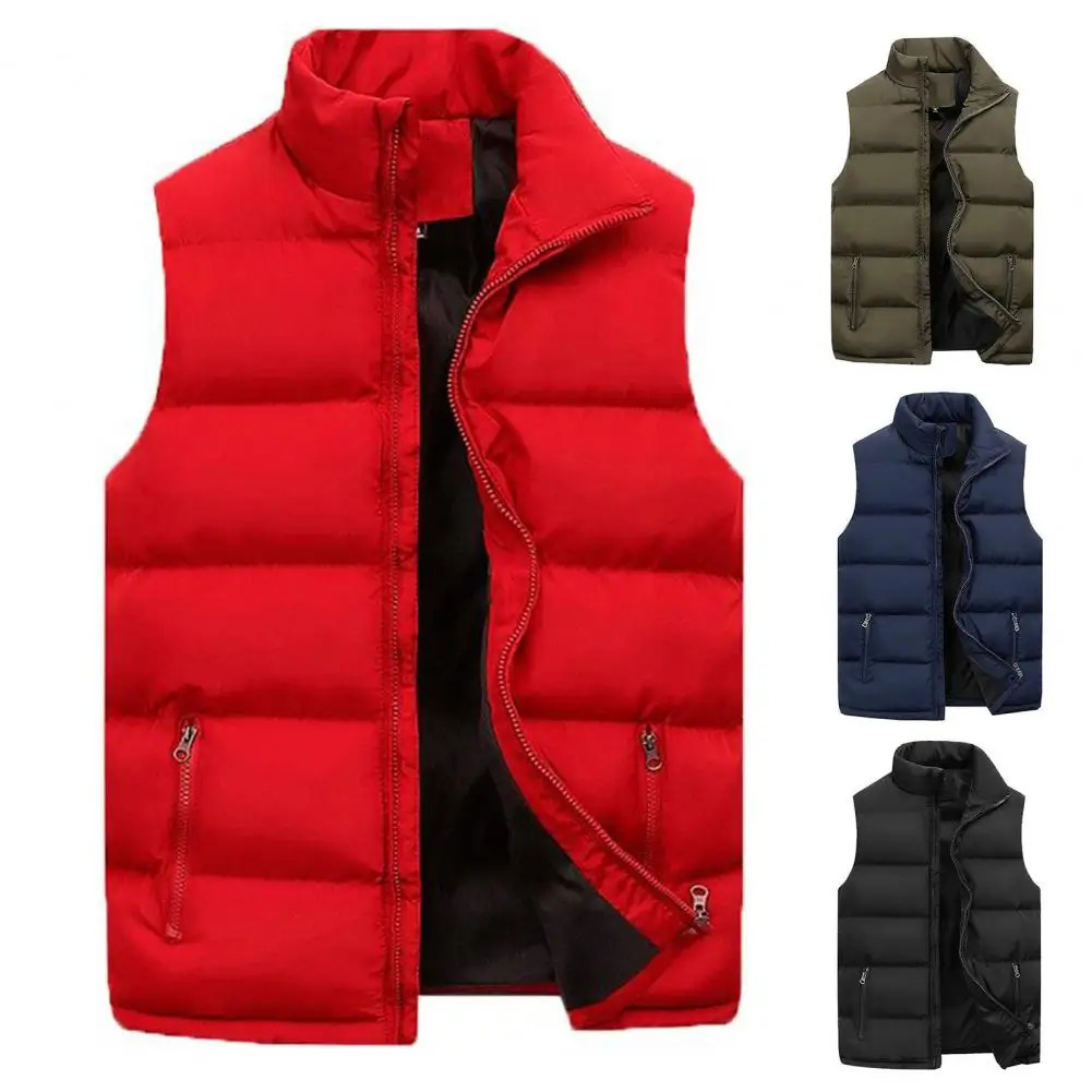 Stylish Sleeveless Coat Cotton Padded Washable Pure Color Pockets Waistcoat Male Men Vest Jacket Streetwear 241129