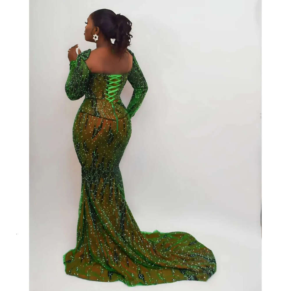 Aso Ebi Green Mermaid Prom Dress Beaded Illusion Evening Formal Party Second Reception Birthday Engagement Gowns Dresses Robe De Soiree Zj Es 6660306