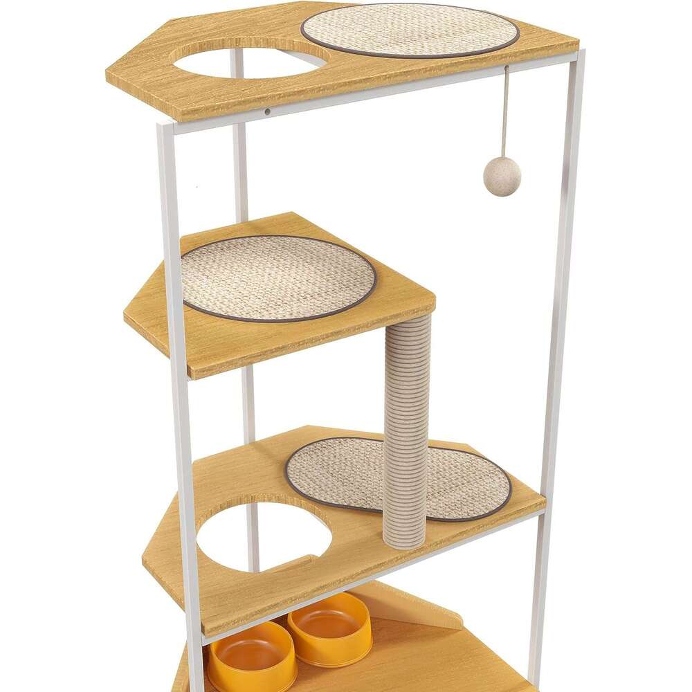 Corner Tower, Tree Scratching Post, Cat Condo With Feeding Station And Climbing Platforms, Pet Furniture For Indoor Cats