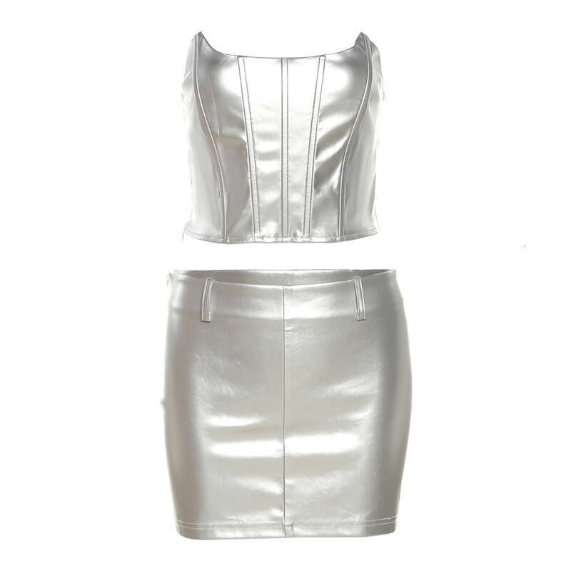 Wind 2024 Summer New Women's Solid Color Chest Wrapping Slimming Umbilical with Waist Bag and Hip Skirt Set