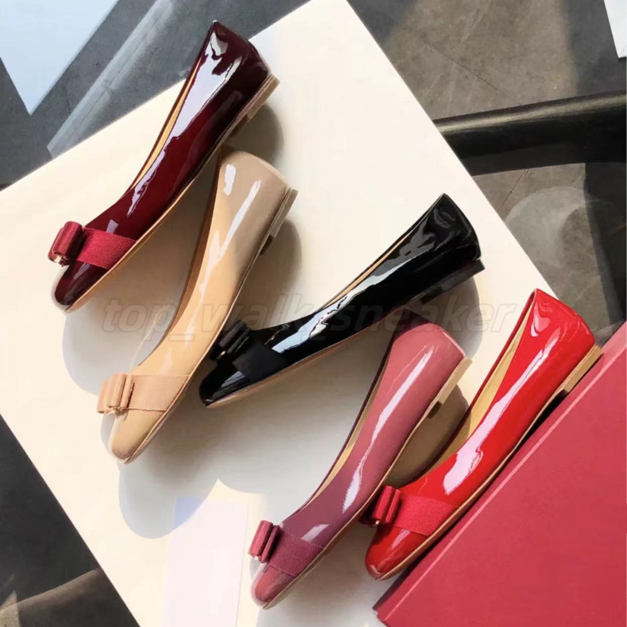 Designer Ballet Flats Luxury Dress shoes Chunky heel VARA Party Wedding sandals outdoor Genuine Leather Casual shoes Women flat walk Dance loafer High-heeled shoe