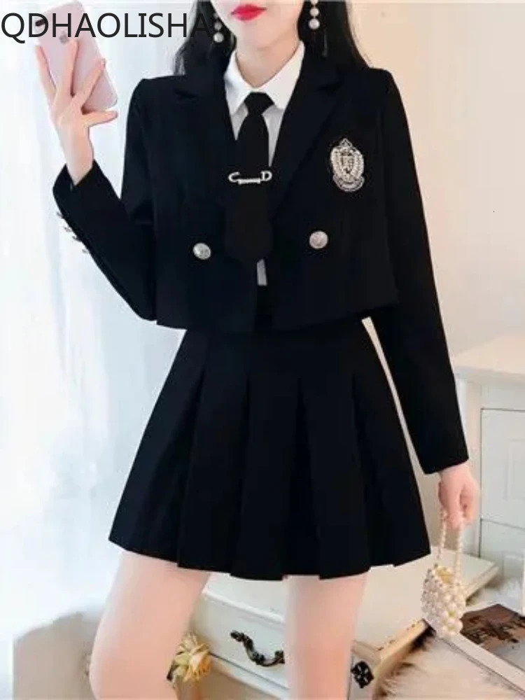 Two Piece Set for Women Autumer Long Sleeve Suit Jacket Pleated Skirt Elegant Sets To Dress Temperament Korean 241129