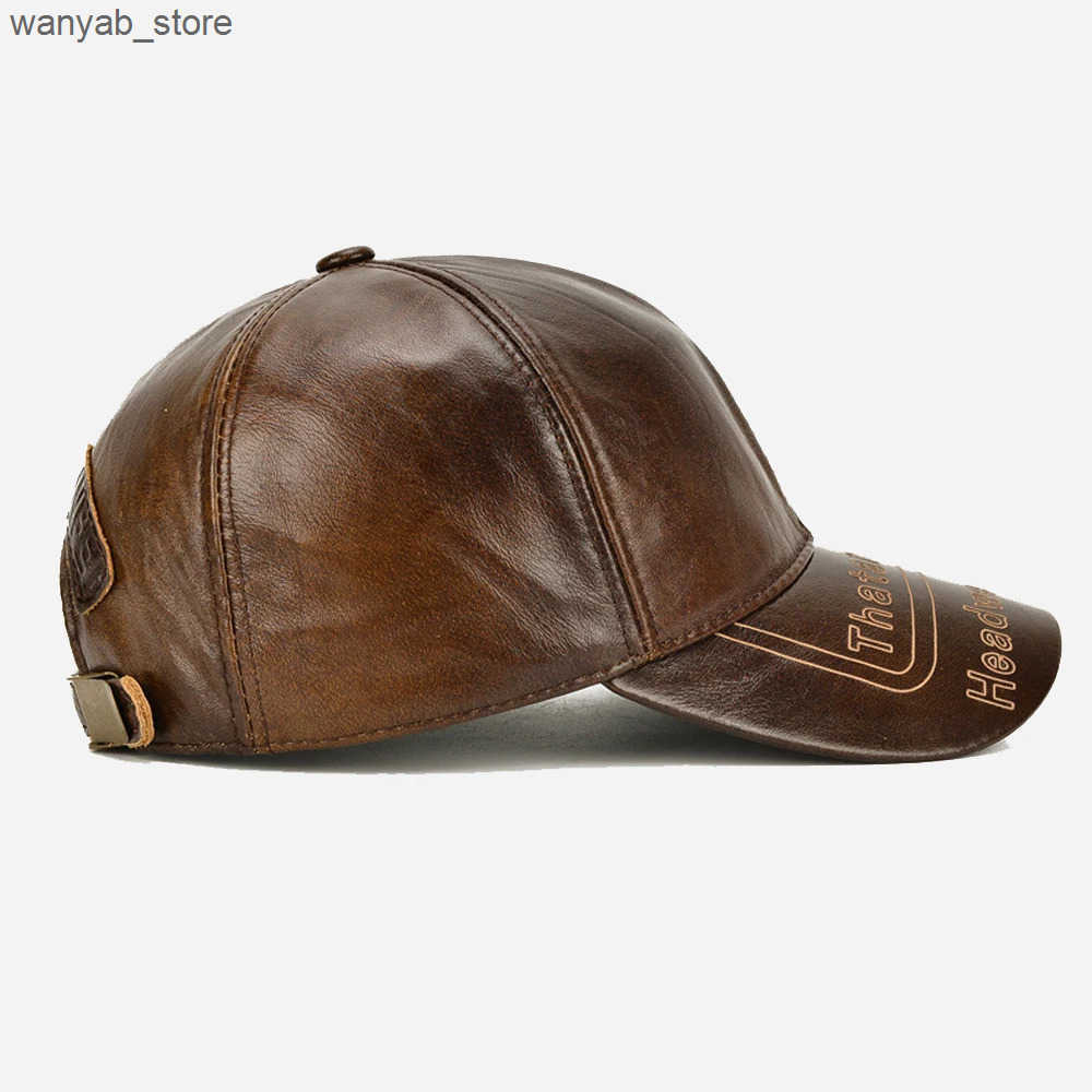 Ball Caps New 2024 Mens High Quality Genuine Leather Baseball Hat Mens Casual Cowboy Belt Warm 56-60cm Adjustable Sprot Flying Hat L240910 L0910
