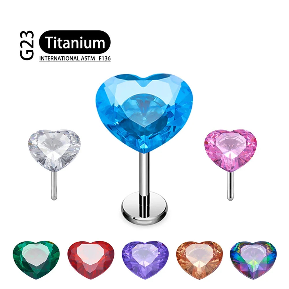 ASTM 36 18G16G Threadless Push Pin Labret Stud CZ Heart Cartilage Earring Helix Tragus Nose Piercing 241125