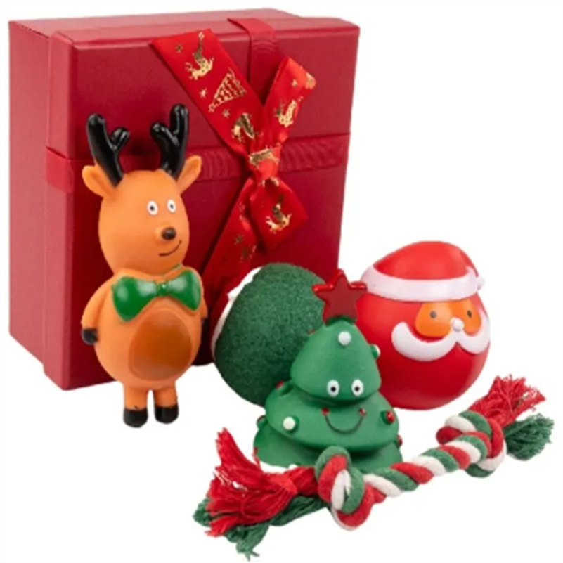 Christmas Dog Stocking Toys Set with Squeaky Toys Santa elk pet Toy