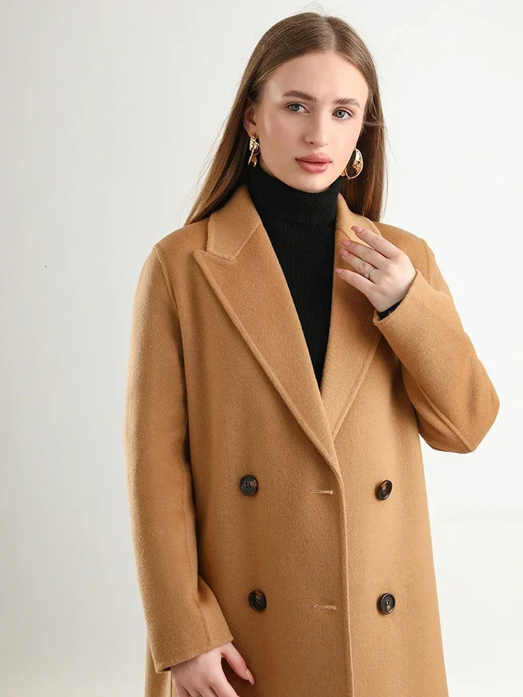 Women 100 Wool Lapel Overcoat Belt DoubleBreasted Autumn Winter Long Jacket Trench Coat Ladies trf za Female Clothing 19 241129