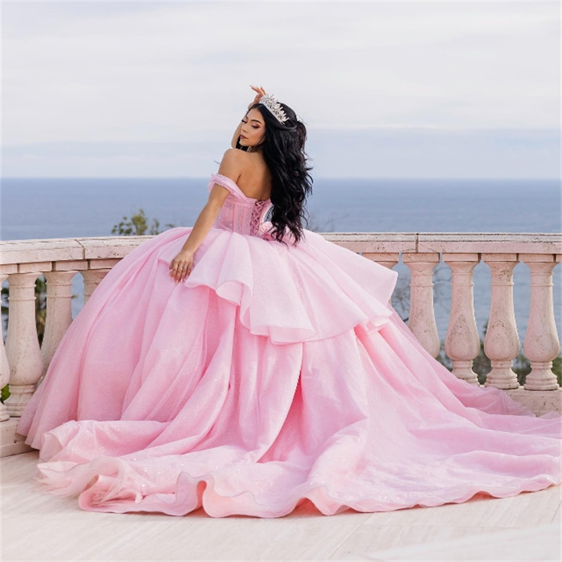 Amazing Blue Quinceanera Dresses Plus Size Off Shoulders Beaded Vestidos 15 Anos Quinceanera Shine Pageant Birthday Party Gowns Elegant Vestio De Fies