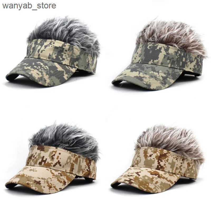 Ball Caps Outdoor Camouflage Armygreen Jungle Sun Hat Spiked Hair Wig Hat Sports Baseball Hat Synthetic Short Hair Wig Hat Visor L240910