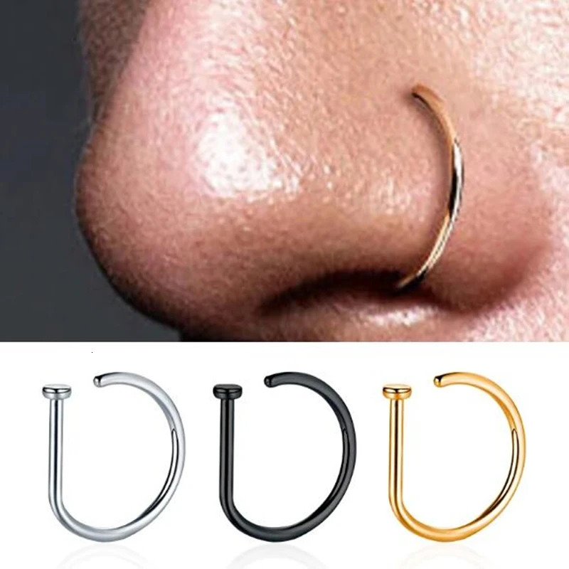 8mm Curved Barbells Nose Piercing D Shaped Tragus Helix Stud Earring Hoop Septum Stainless Steel Ring Nostril Body Jewelry 241125