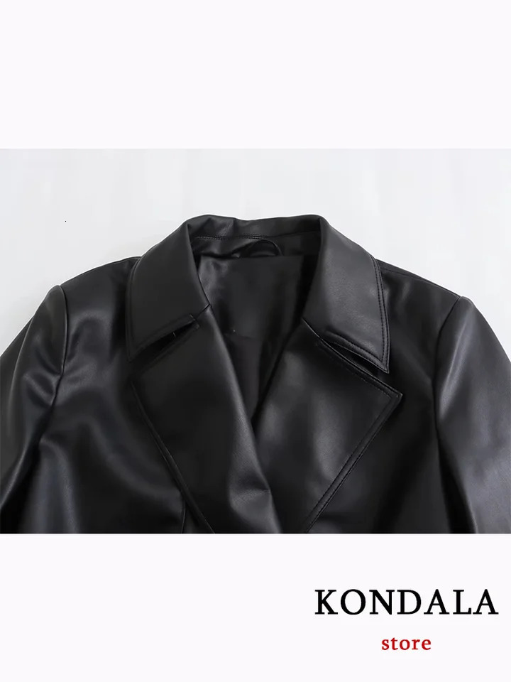 KONDALA Vintage Chic Women Leather Jackets Solid Belt ONeck Warm Coats Fashion 2023 Autumn Winter Female Outwears 241129