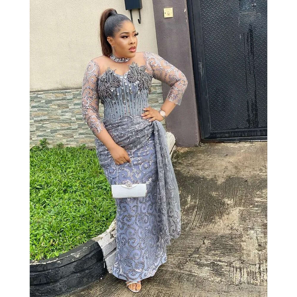 Size Aso Ebi Arabic Plus Sier Mermaid Sparkly Prom Dresses Sheer Neck Crystals Evening Formal Party Second Reception Gowns Dress Zj