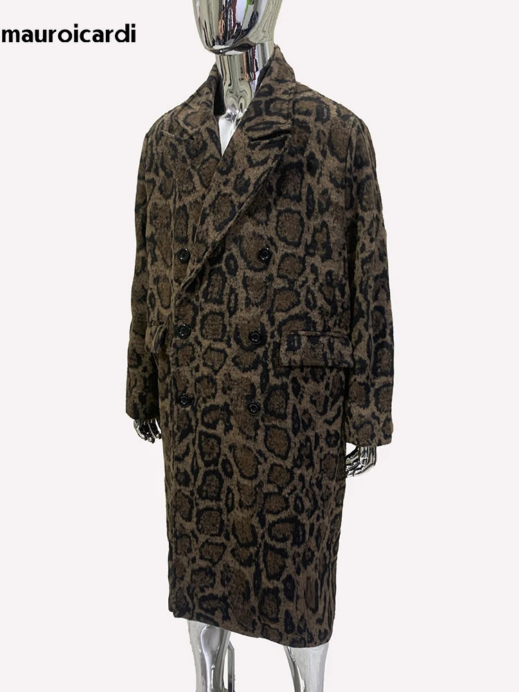 Mauroicardi Autumn Winter Long Warm Fluffy Colorful Woolen Coat Men Double Breasted Clothes Mens Overcoat 2024 241126