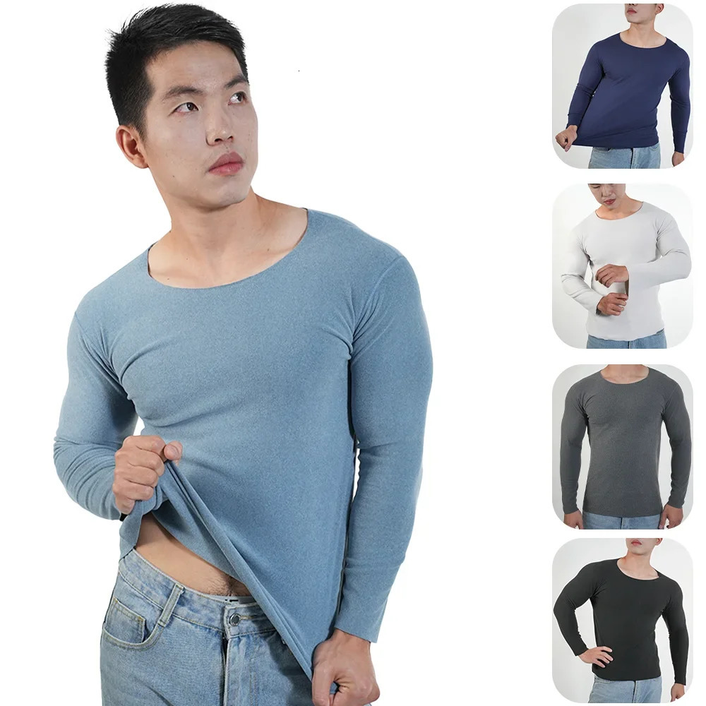 2 underwear tops for men autumn tight fitting winter dresses shirts round neck ultra-thin fit long sleeved T-shirts plus size 241122