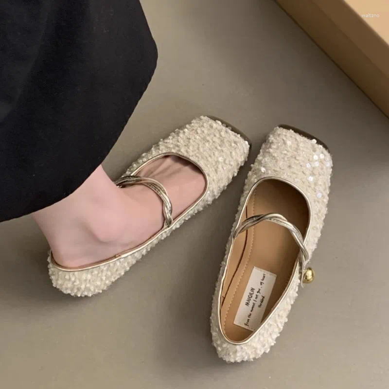 Casual Shoes Women's Costume Tweed Mary Janes Square Toe Designer Bg Ballet Flats For Woman Gold atos Mujer 1791N