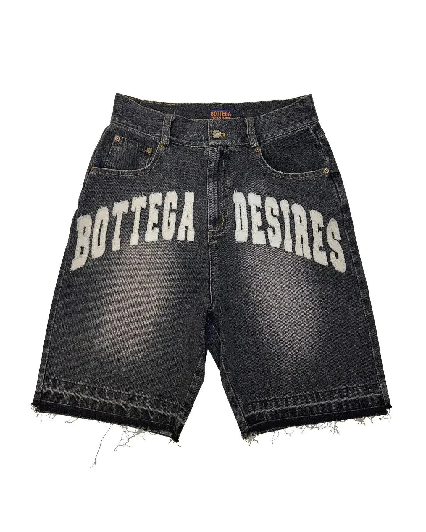 American Retro Y2K Antique Patchwork Embroidered Irregular Denim Shorts For Men And Women Loose Harajuku Casual Mens 241126