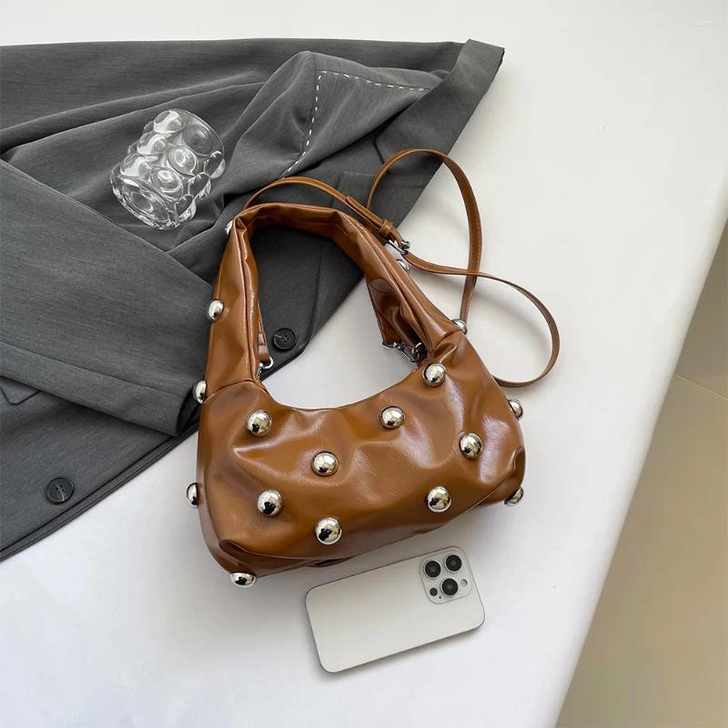 2025 NEW Hobo Women PU Rivet Shoulder Bag Trendy Underarm Adjustable Strap Crossbody Bags Cool Sg Punk Style Satchel Handbag zhanyishengli