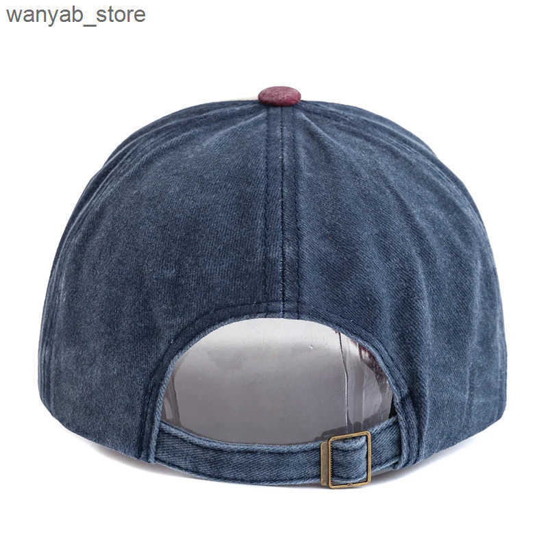 Ball Caps New motorcycle printed baseball cap retro color block wash cap adjustable mens dad hat L240910