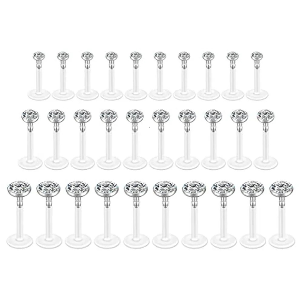 10pcs 16G Czech Crystal Clear Flexible Bioflex Acrylic Bar Studs Lip Rings Helix Stud Earrings Ear Nose Piercing Body Jewelry 241125