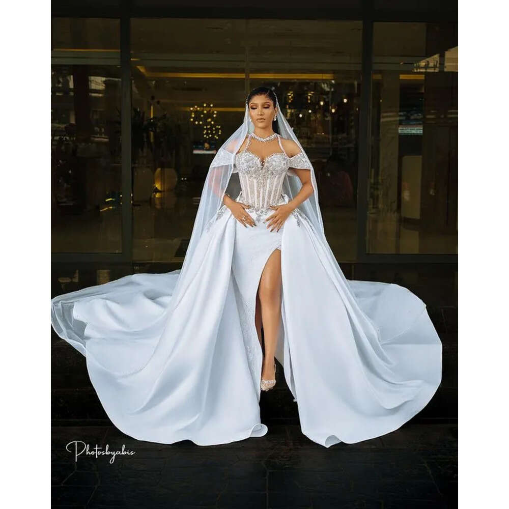 Ebi Aso Plus Arabic Oct Size Lace Mermaid Wedding Dress Beaded Crystals Detachable Train Bridal Gowns Dresses Zj Es 6660306