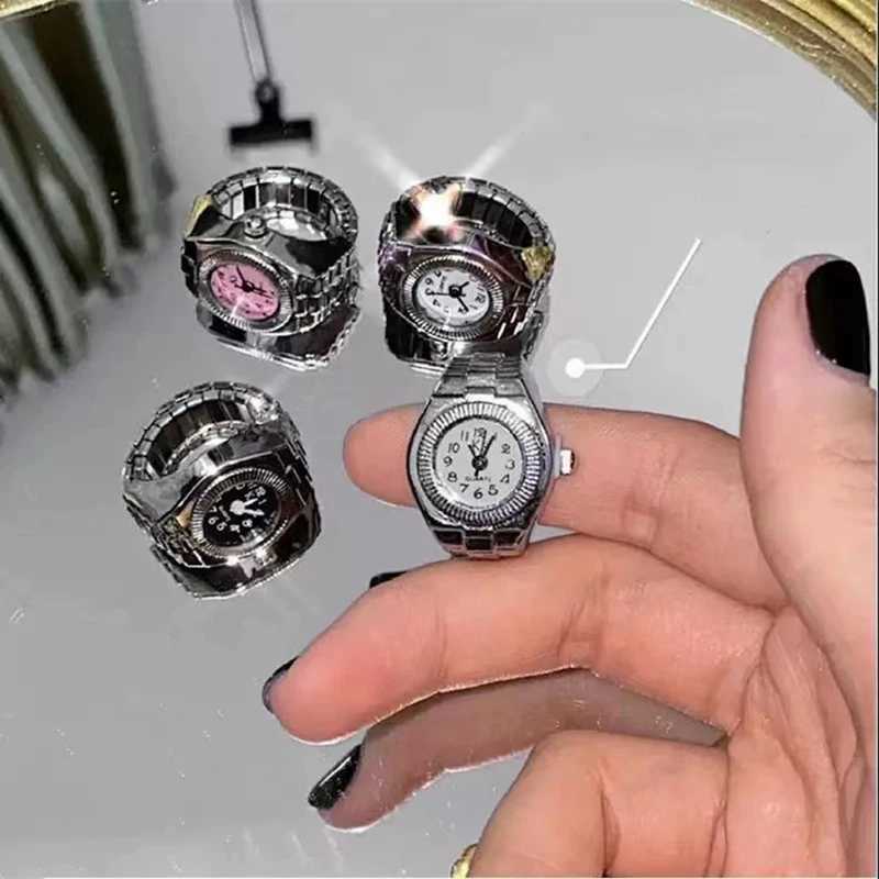 Band Rings 1 vintage punk quartz watch ring suitable for couples men hip-hop cool elastic watches finger rings fashionable jewelry gifts J240429
