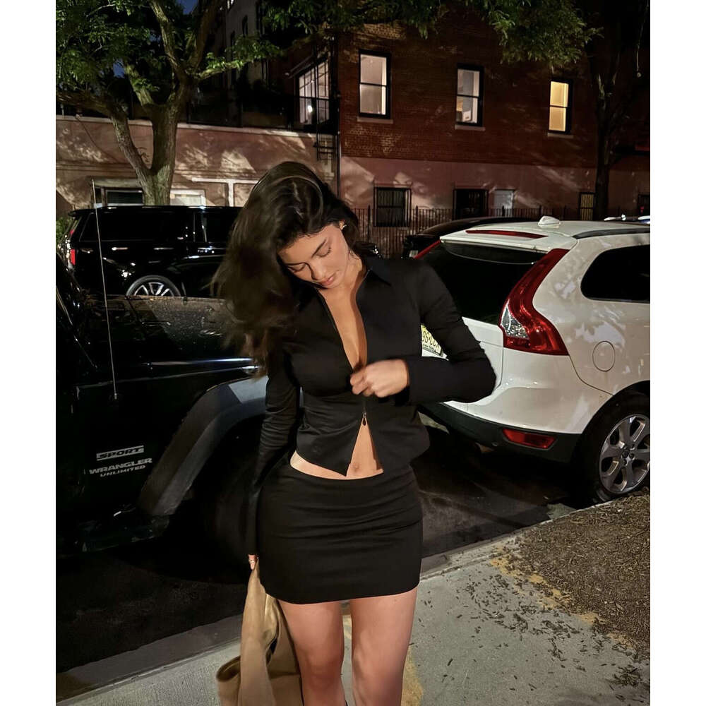 Kylie The Same Pop Two-Way Zipper Short Shirt Drop007 Standing Collar Slim-Fit Top