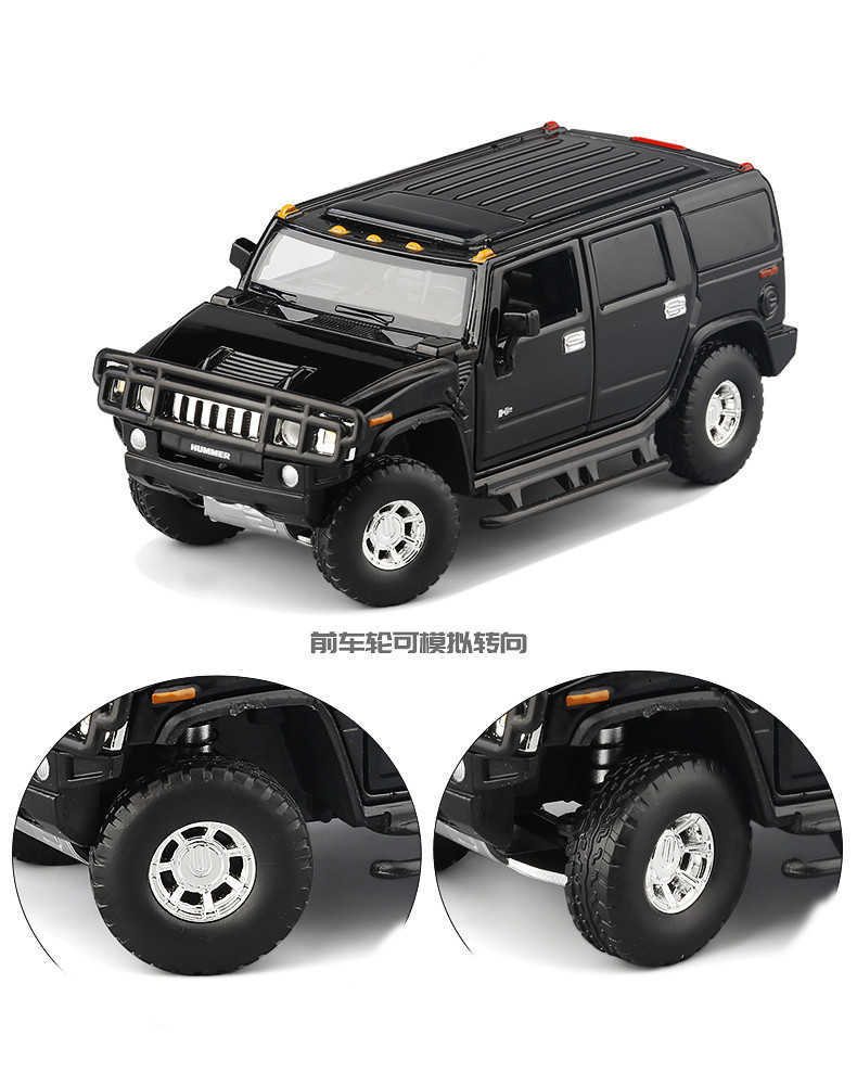 Childrens toy 1 32JK Hummer H2 off-road alloy car model steering suspension sound and light feedback model car toy X241129