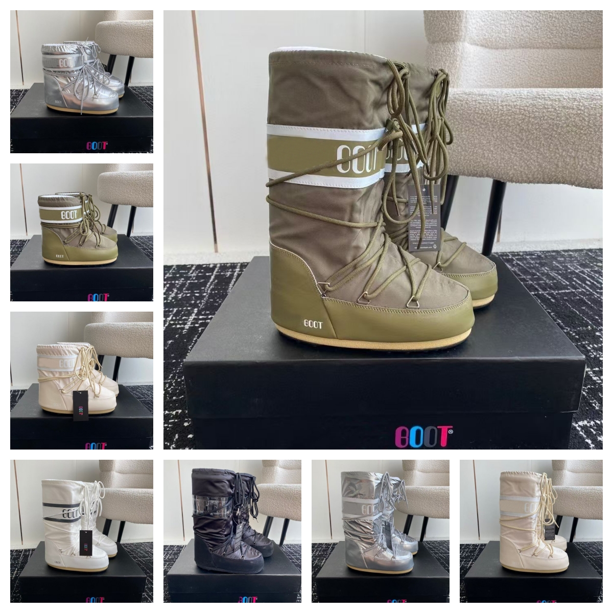 Designer Boots Park Icon Boot Black White Army Green Knee Shoes Women Platform Classic Snow Rubber Sole suede Fur booties Furry thigh high knee half Winter 35-40