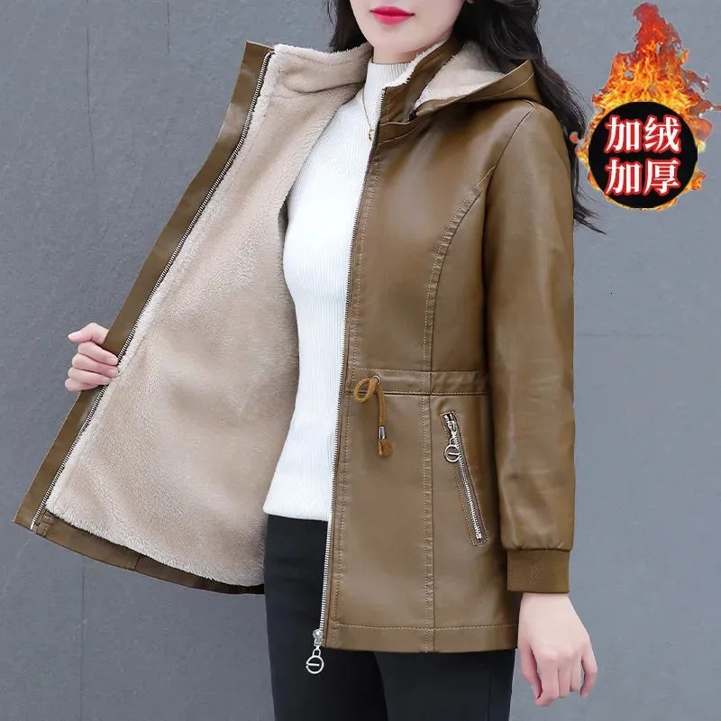 Winter Coat Fashion Soft Leather Clothes Long Sheep Jacket Plus Velvet Padded Warm 241129