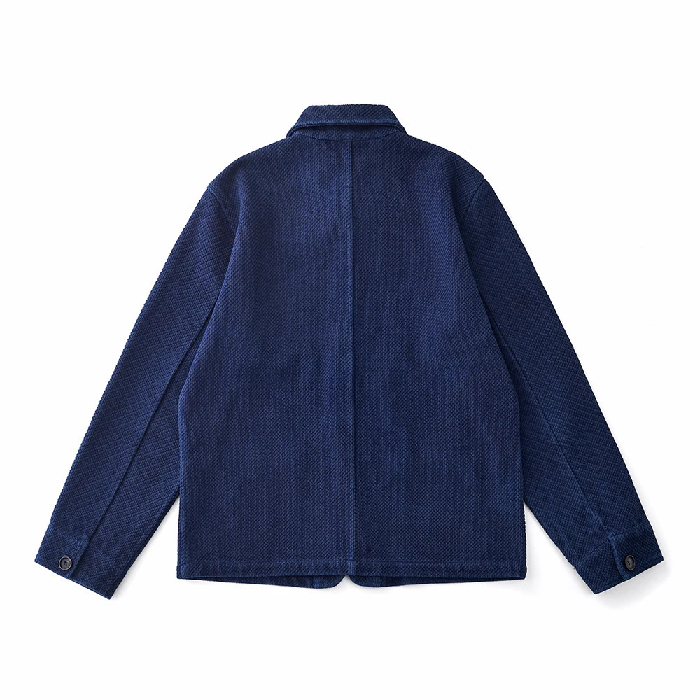 French Indigo Cargo for Mens Autumn and Winter Collection Flip Collar Multi Pocket Blue Dyeing Tool Jacket Retro Casual Open Top 241128