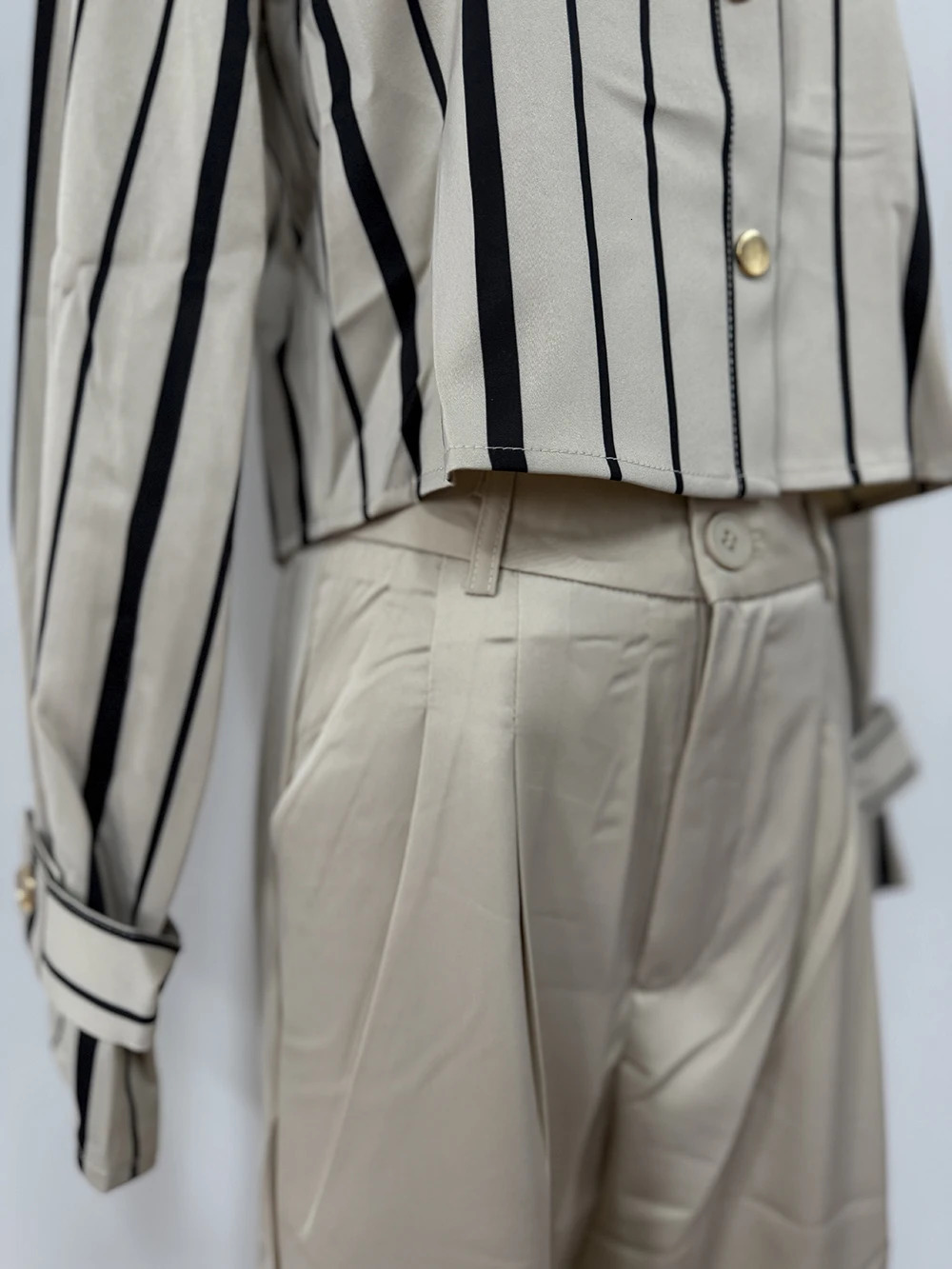 Autumn Korean Fashion High End Long Sleeve Stripe Shirt Waist Slim Suit Pants Formal Two Piece Set Women Outfits 241129