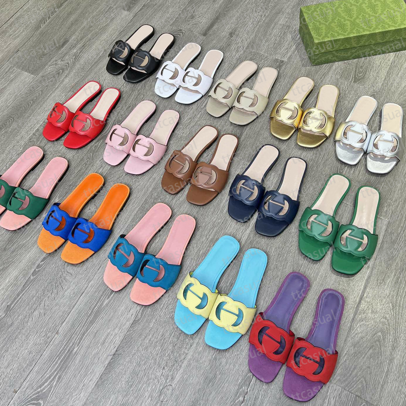 Women Sandals Interlocking G Slides Designer Rubber Slippers Ladies Beach Jelly Script Orange Summer Fall Mules Outdoor Waterproof Flat Heels Casual Slippers 35-41