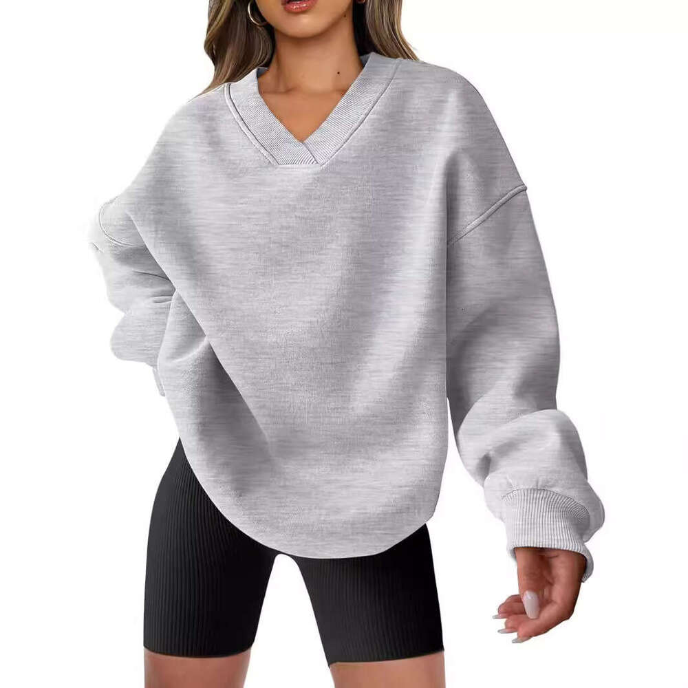Women's loose 2024 autumn/winter new V-neck pullover long sleeved versatile hoodie