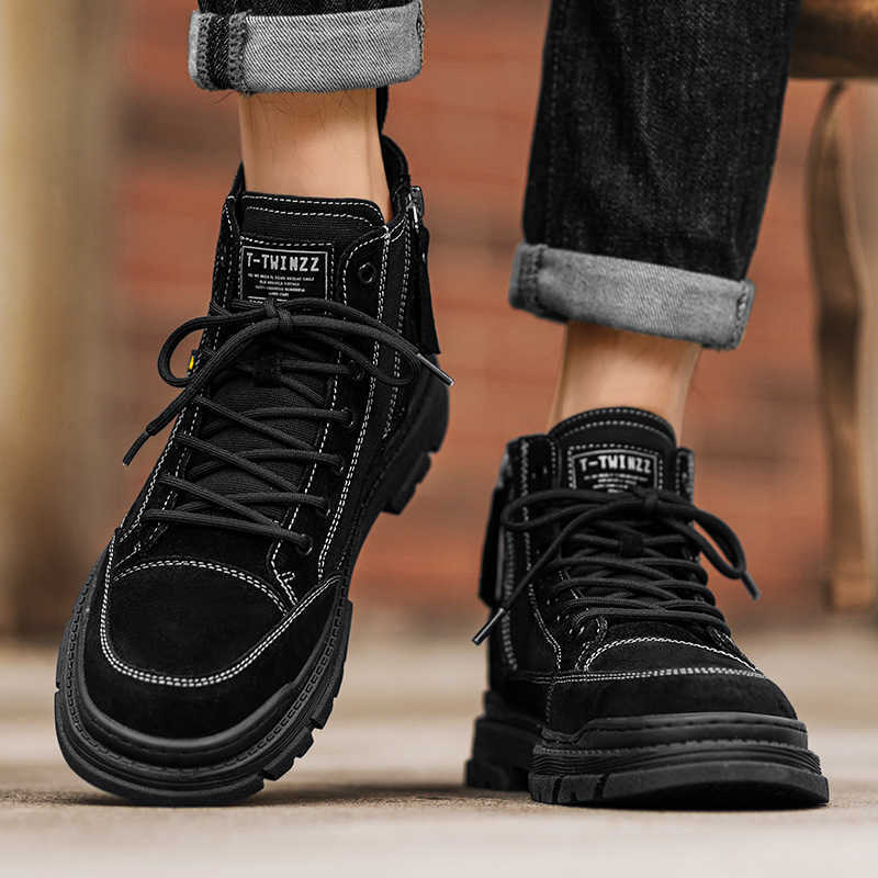 Autumn new canvas breathable sports board shoes versatile daily high top lace up mens casual shoes cold adhesive mens shoes M241129