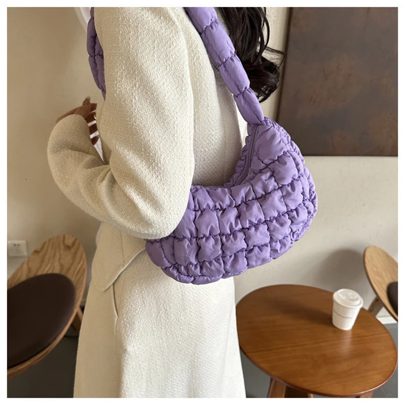 Quilted Pleated Shoulder Bags for Women Padded Bag Nylon Handbags Bucket Purse Cloud Bubbles Hobo Puffer Tote 241128