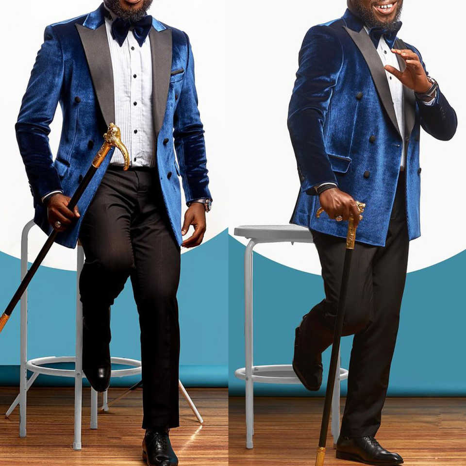Simple Men Suits Velour Two Piece Sets Pants Jacket Peaked Lapel Wedding Tuxedos Double Breasted Business Formal Wedding Suit For Groom Custom Made