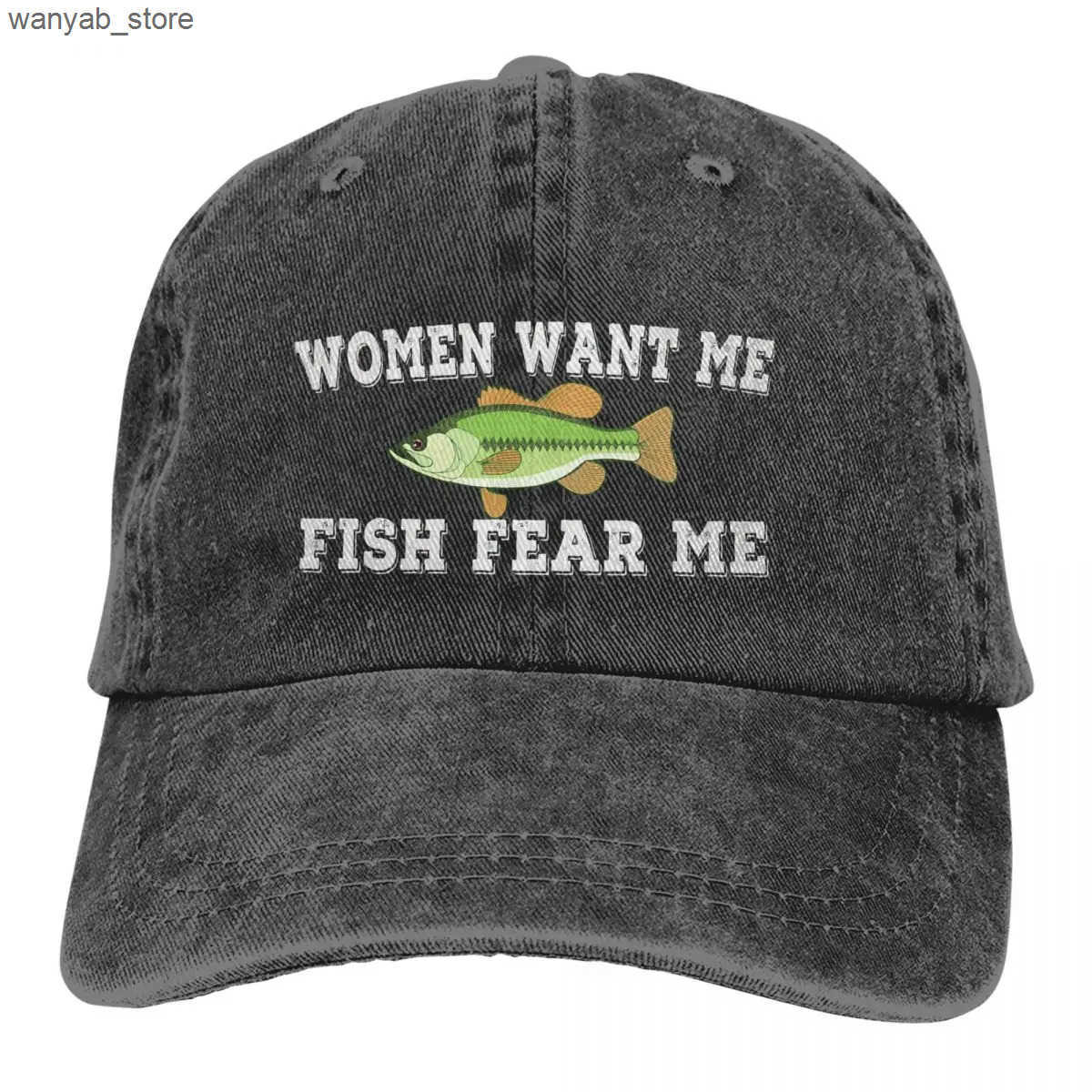 Ball Caps Women want me to be afraid of fish women love me fish are afraid of me dad quotes saxophone joke baseball cap pea cap meme cap L240910 L0910