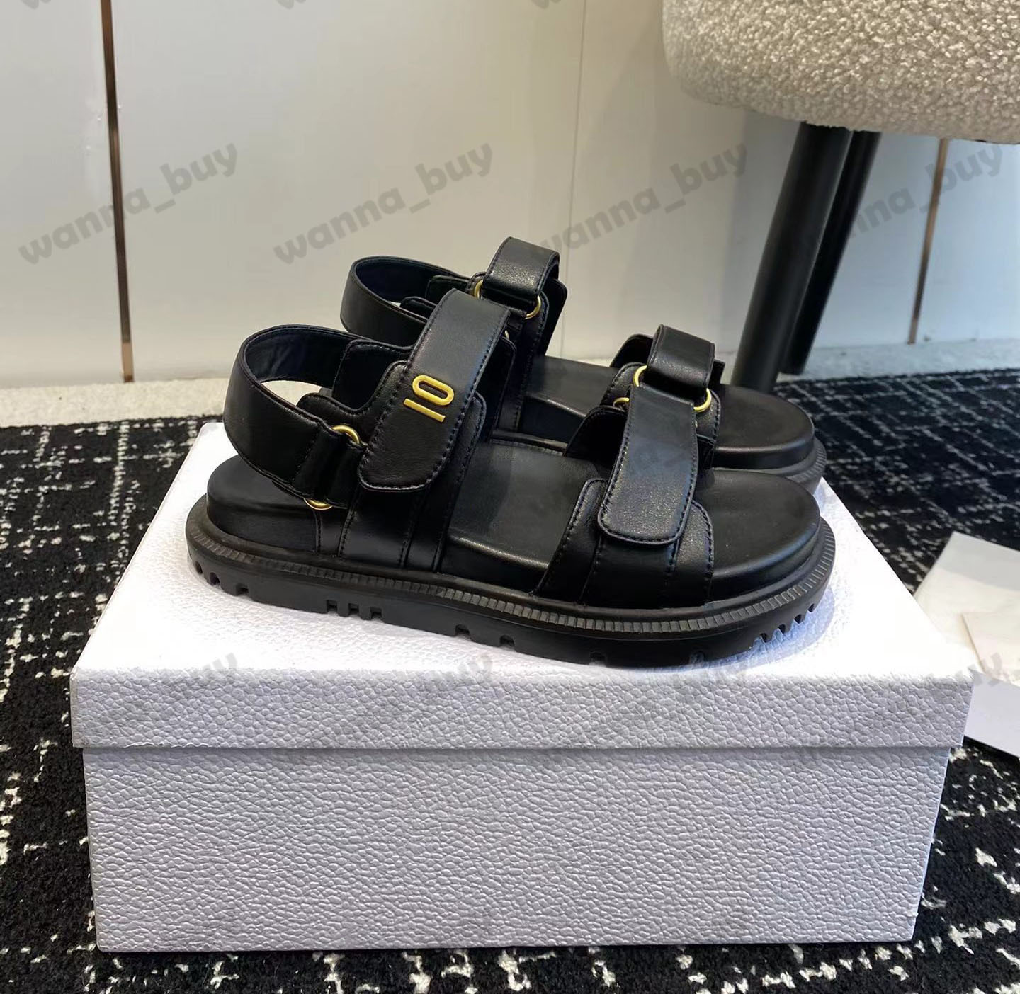 Designer sandals sandals shoes summer sandale outdoor ladies casual outside slipper sandal beach leather best quality Beach Buckle Strap Flats Hook&Loop sandalen