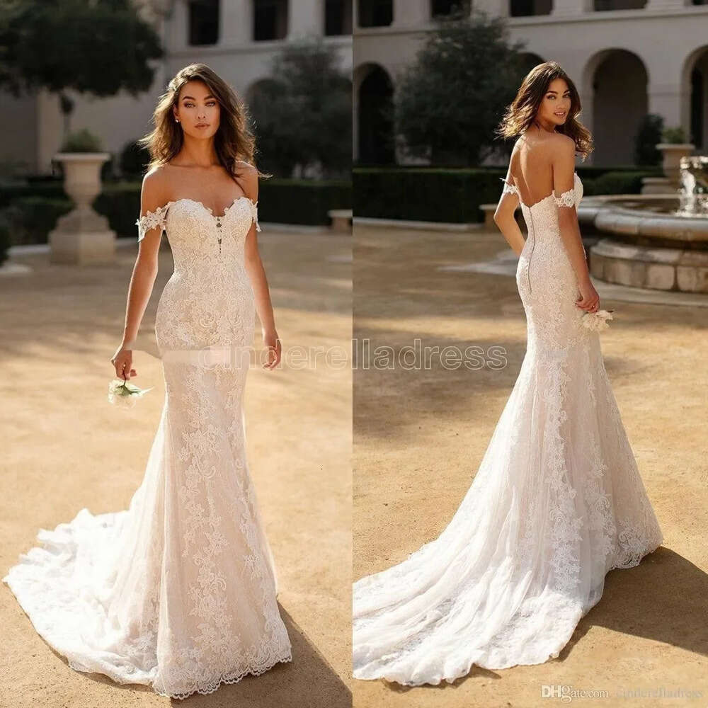 Wedding Berta Mermaid Dresses Off The Shoulder Lace Sexy Backless Bridal Gowns Sweep Train Plus Size Trumpet Vestido De 0219
