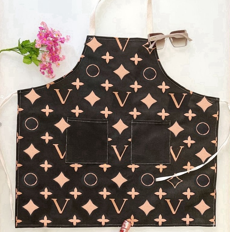 stampup fashion Designer Home kitchen cooking brown Old Flower Apron chef's work clothes barber shop household cleaning letter printing apron sta