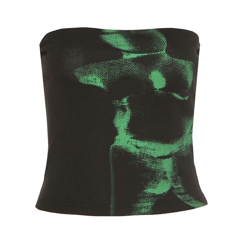 2021 New Summer Women's Wear Color Contrasting Slimming Bottom with Sexy Mind Machine Off Shoulder, Skincare, and Umbilical Tank Top