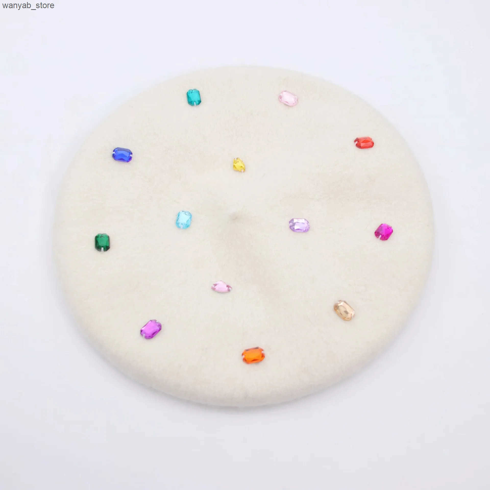 Berets COKK Winter Hat Womens Wool Beret Paint Hat Rhinestone Bead Beret Womens Black Wholesale New L240910 L0910