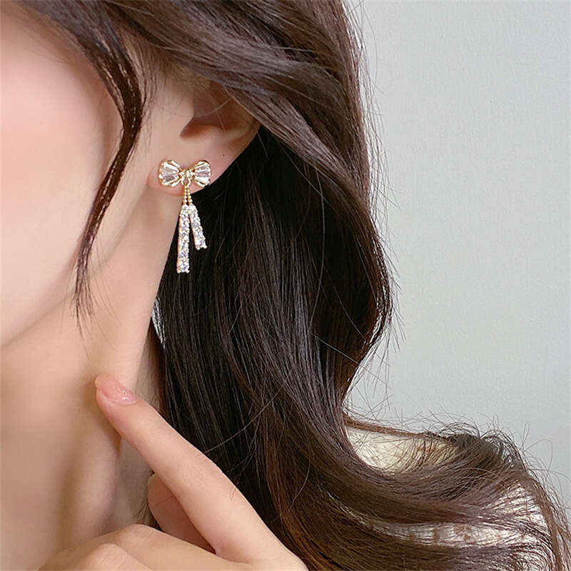 Moissanite Drop Original Sier Bow Tassel Earrings for Women Gifts Jewelry with Certificate