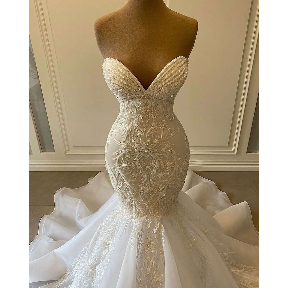 Aso Ebi Plus Size Arabic Luxurious Lace Beaded Sweetheart Mermaid Bridal Dresses Vintage Tulle Wedding Gowns Zj