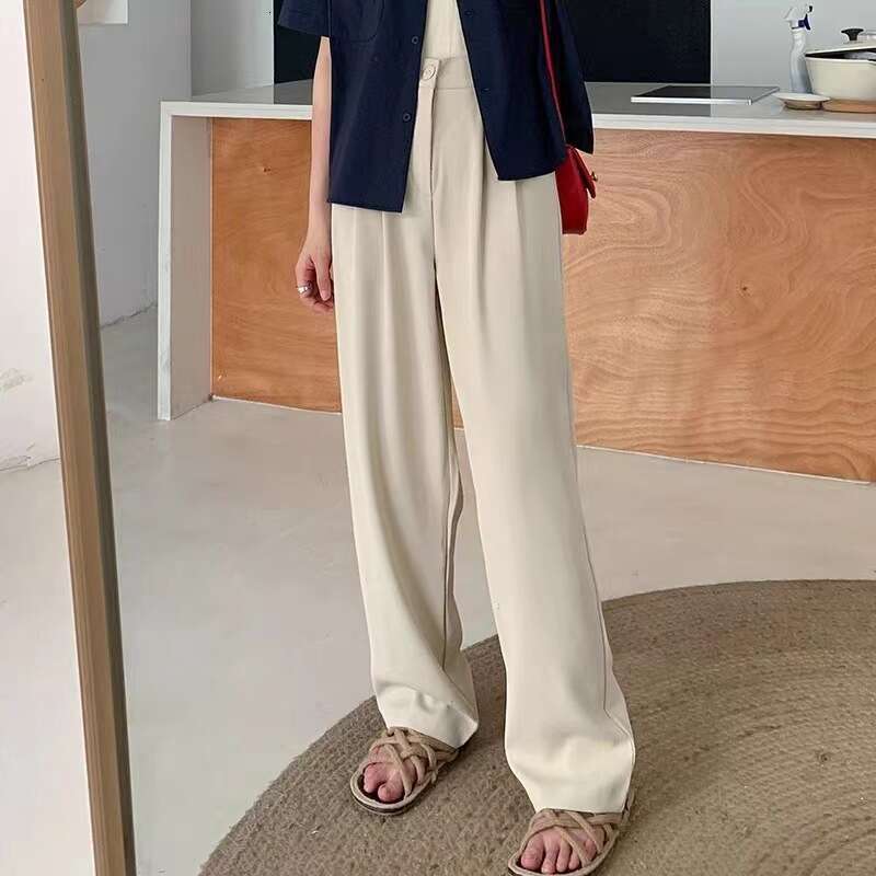 New Summer Suit Pants For Women With A High Waist, Casual Fit, Short Stature, Straight Wide Leg, Slimming Effect, Trendy Clothing, Fashionable Tempera