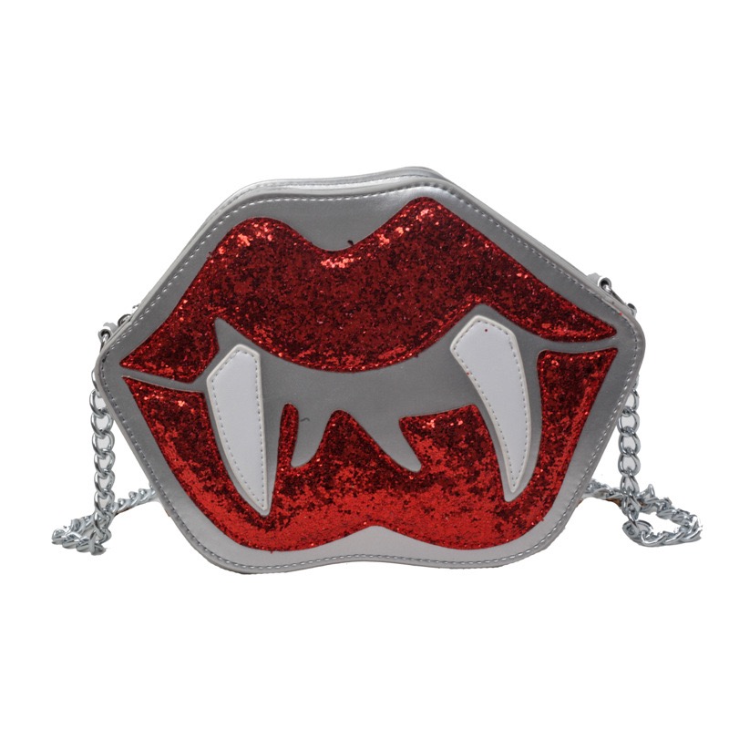 2025 new Halloween new women's funny red lip dark goth chain shoulder crossbody bag zhanyishengli