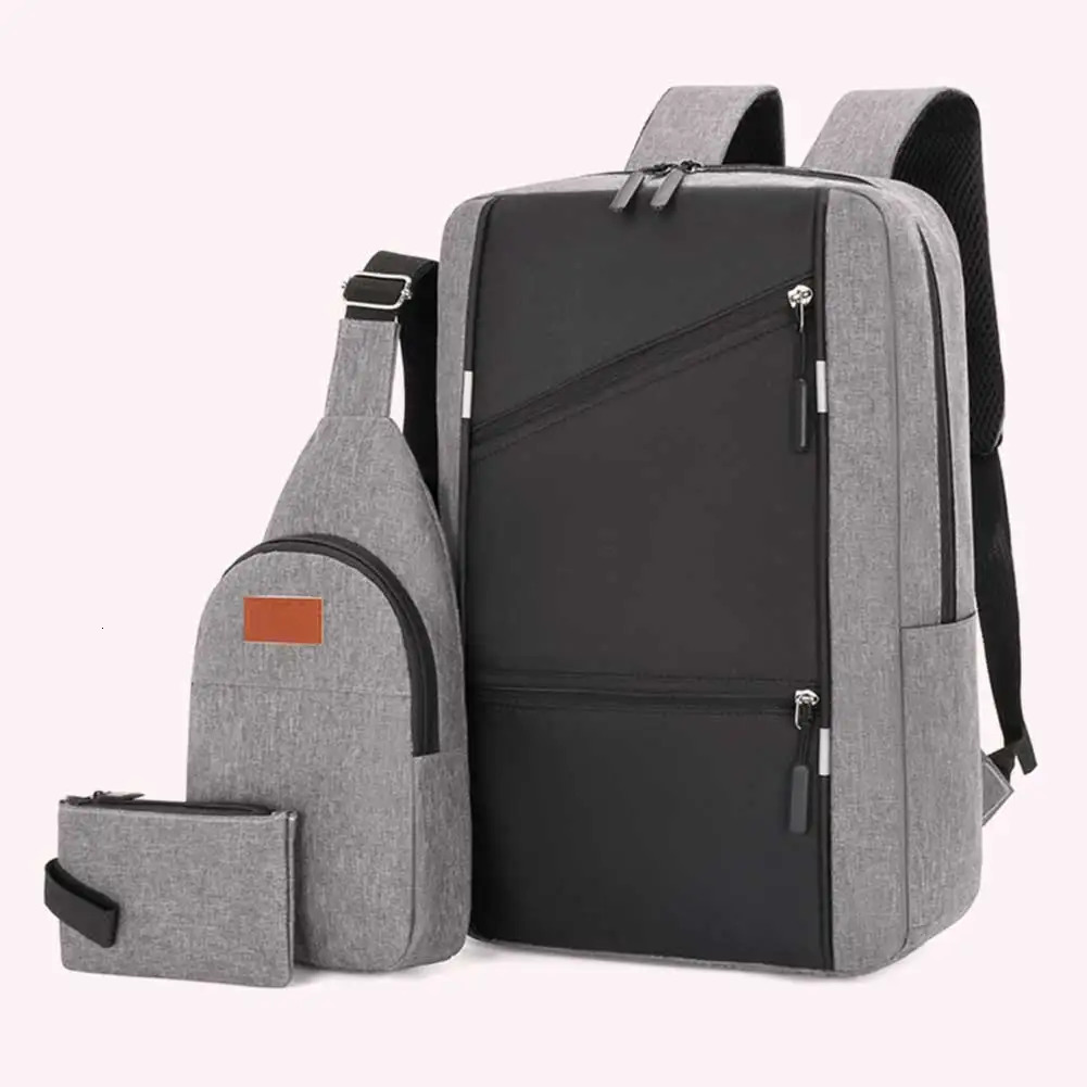 3Pcs Casual Bag Set Laptop Backpack Travel Book Multifunction Long Pouch With USB Interface for Outdoor 241126