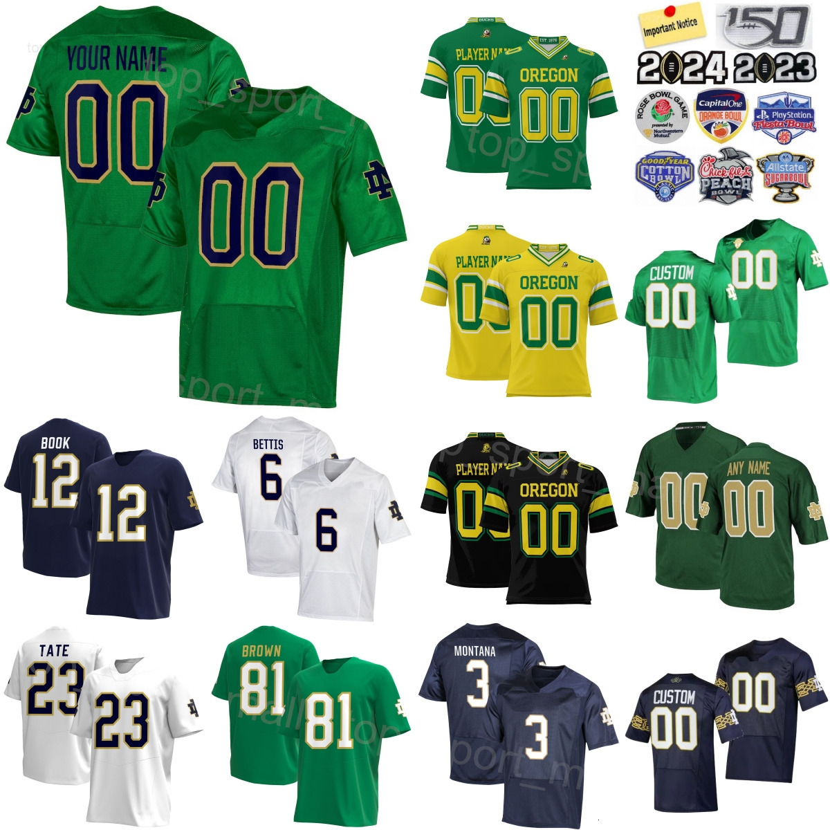 Notre Dame Fighting Irish Football College 12 Ian Book Jersey Man Kids Women 3 Joe Montana 6 Jerome Bettis 81 Tim Brown 81 Alan Page 23 Golden Tate University Uniform