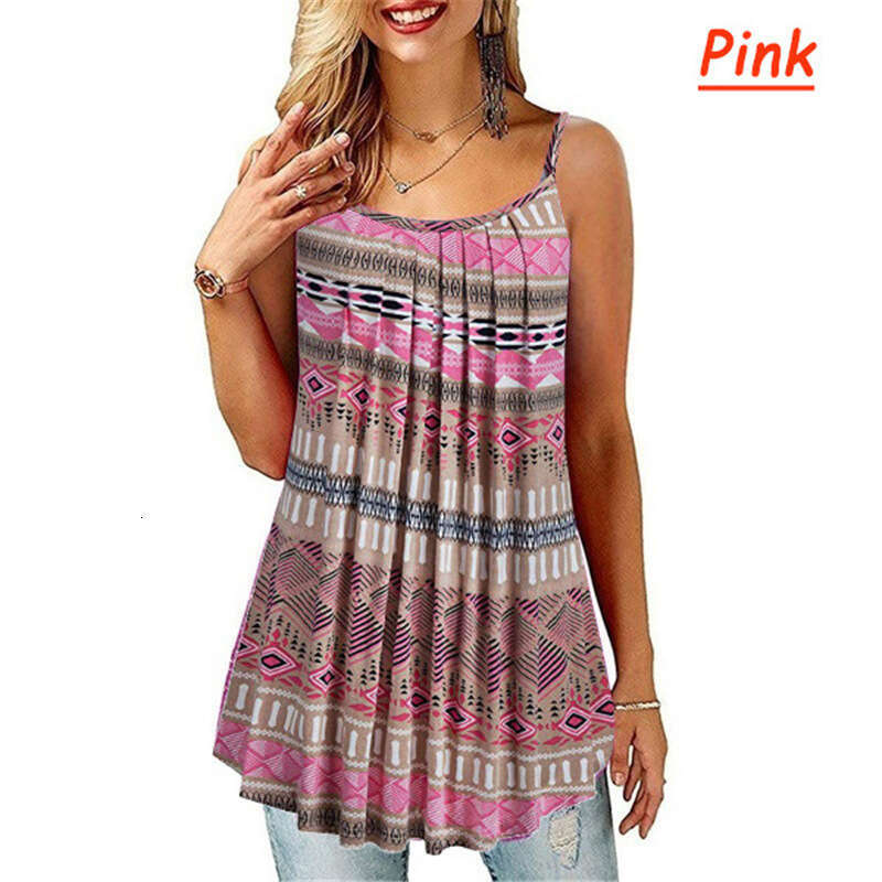 European American Plus Size Women's Clothing With Printed Folds, Loose Camisoles, Trendy Clothing, Fashionable And Casual Temperament