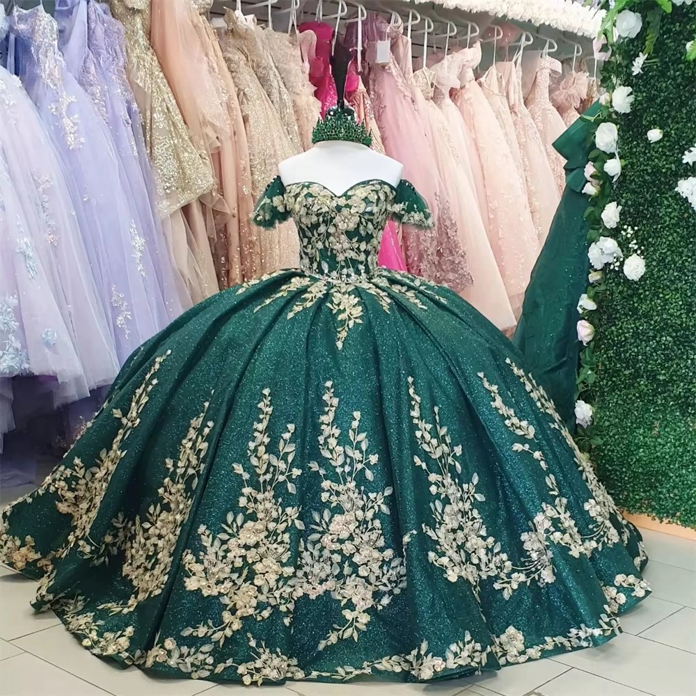 Emerald Green Appliques Quinceanera Dresses Ball Gown Sweetheart Lace-Up Party Dress Beauty Pageant Gowns Sweet 16 Customized