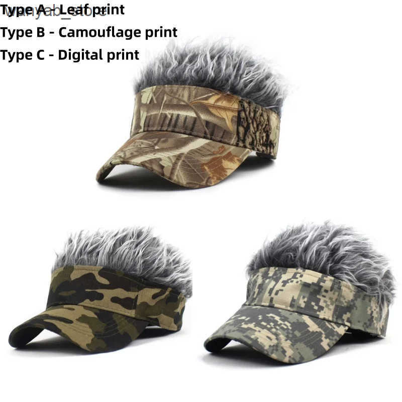 Ball Caps Outdoor Camouflage Armygreen Jungle Sun Hat Spiked Hair Wig Hat Sports Baseball Hat Synthetic Short Hair Wig Hat Visor L240910
